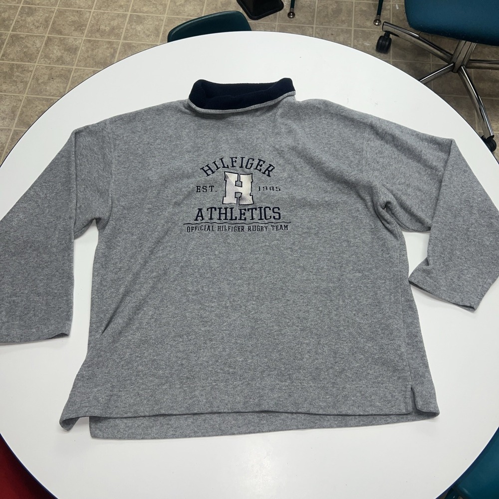 Vtg Tommy Hilfiger‎ Men's Gray Rugby Turtleneck Sweater Size XL